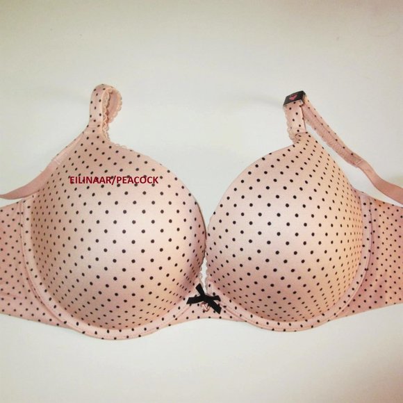 VICTORIA'S SECRET Body Push Up Bra 34DD Padded for sexy lift Peach Black dot - Picture 5 of 8